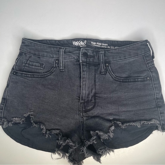 Mossimo High Rise Jean Short Ripped Fray Hem Black Washed - Picture 5 of 13